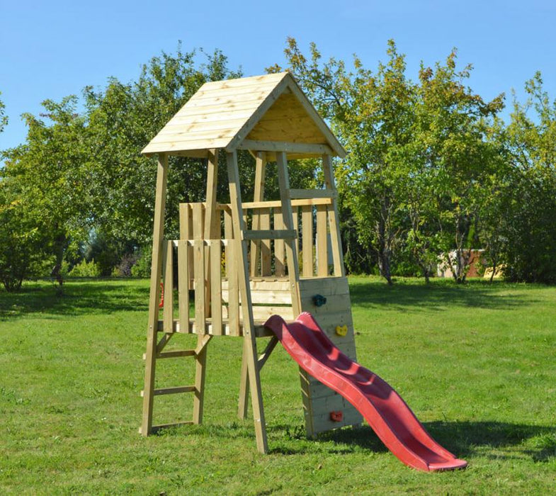 Holz Spielhaus Stelzenhaus Klettergerüst Hase inkl. Rutsche rot - werkzeugprofi24.at