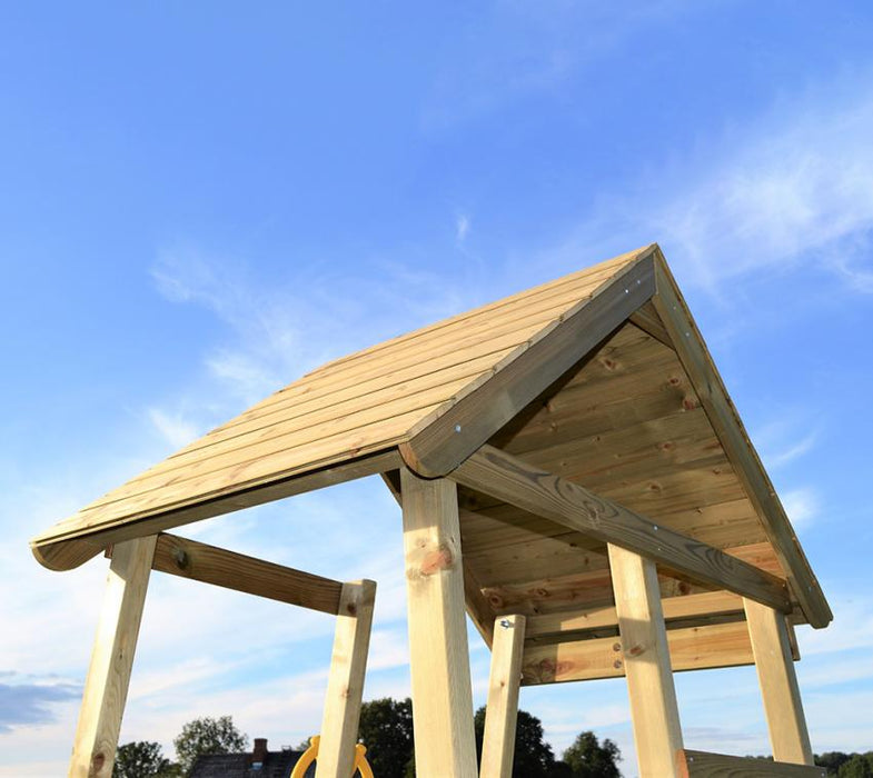 Holz Spielhaus Stelzenhaus Klettergerüst Panda inkl. Schaukel und Rutsche rot - werkzeugprofi24.at