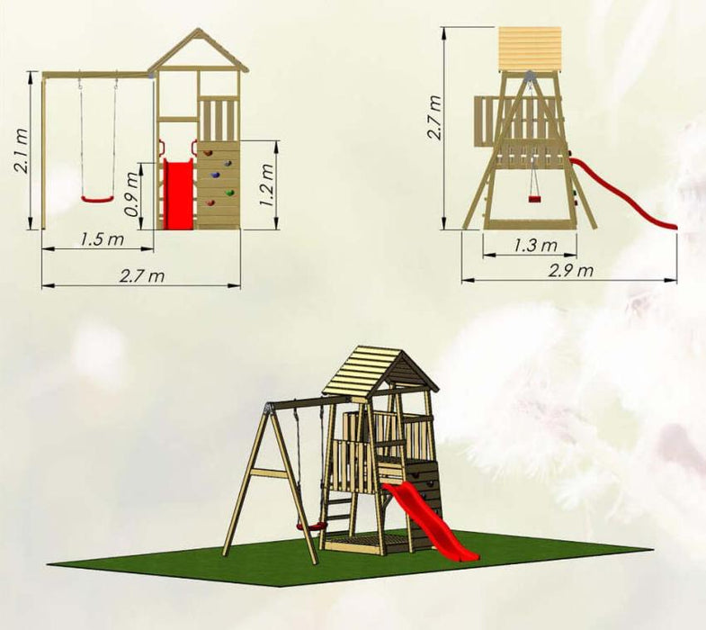 Holz Spielhaus Stelzenhaus Klettergerüst Panda inkl. Schaukel und Rutsche rot - werkzeugprofi24.at