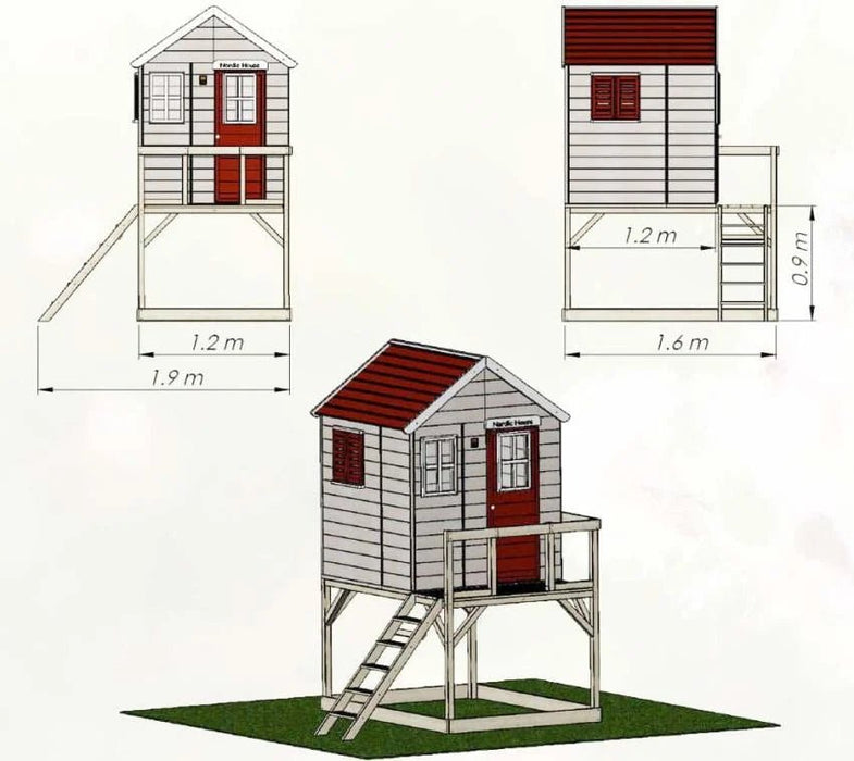 Holz Spielhaus Stelzenhaus Storch rot - werkzeugprofi24.at