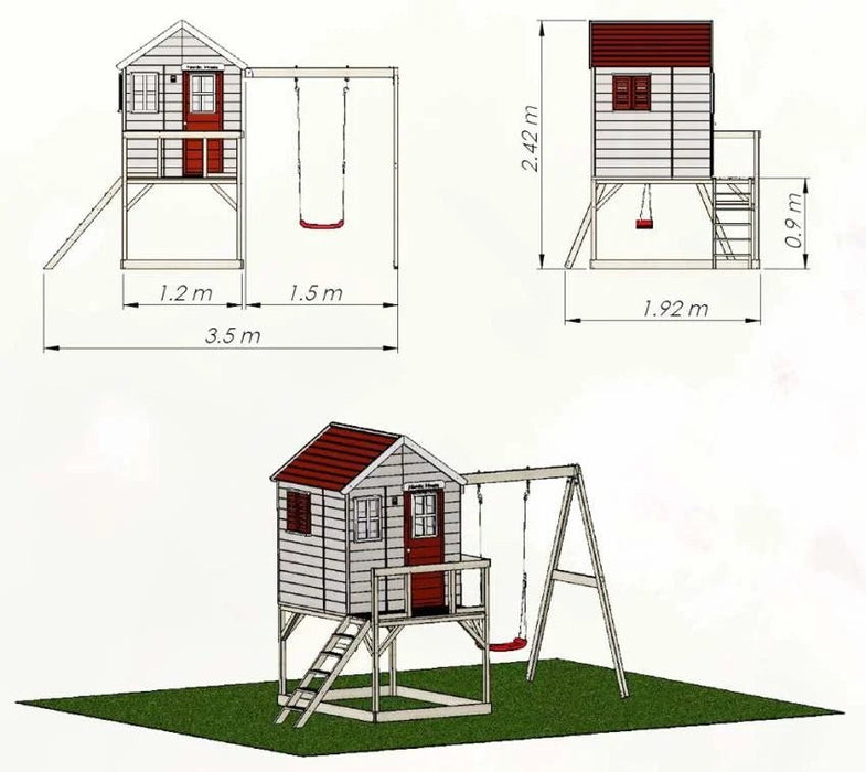 Holz Spielhaus Stelzenhaus Zebra inkl. Schaukel rot - werkzeugprofi24.at