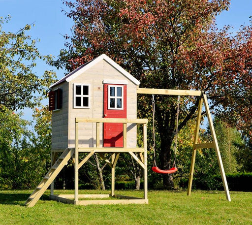 Holz Spielhaus Stelzenhaus Zebra inkl. Schaukel rot - werkzeugprofi24.at