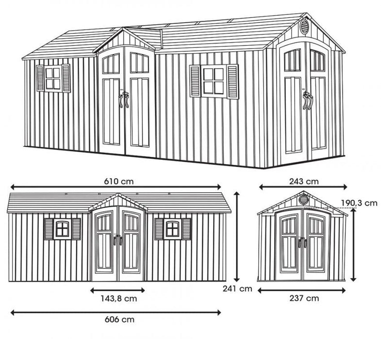 Kunststoff Gerätehaus Neptun grau 610x243x241 cm - werkzeugprofi24.at