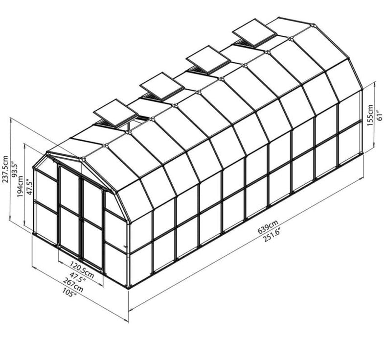 Kunststoff Gewächshaus Grand Gardener 410, 267x639cm ohne Fundament ohne Fundament - werkzeugprofi24.at
