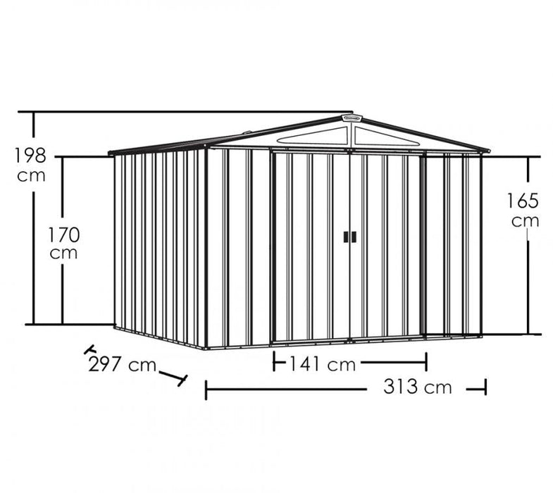 Metall Gerätehaus 10x10 grau 297x313x198 cm - werkzeugprofi24.at