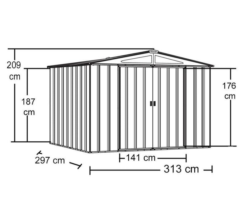 Metall Gerätehaus 10x10 schwarz 313x297x209 cm - werkzeugprofi24.at