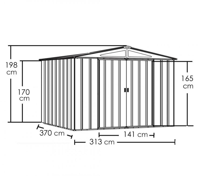 Metall Gerätehaus 10x12 grau 313x370x198 cm - werkzeugprofi24.at