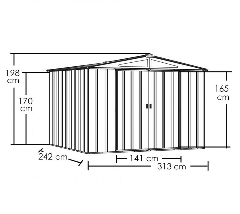 Metall Gerätehaus 10x8 grau 313x242x198 cm - werkzeugprofi24.at