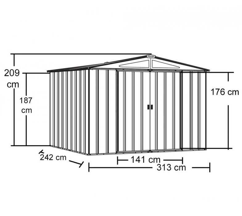 Metall Gerätehaus 10x8 schwarz 313x242x209 cm - werkzeugprofi24.at