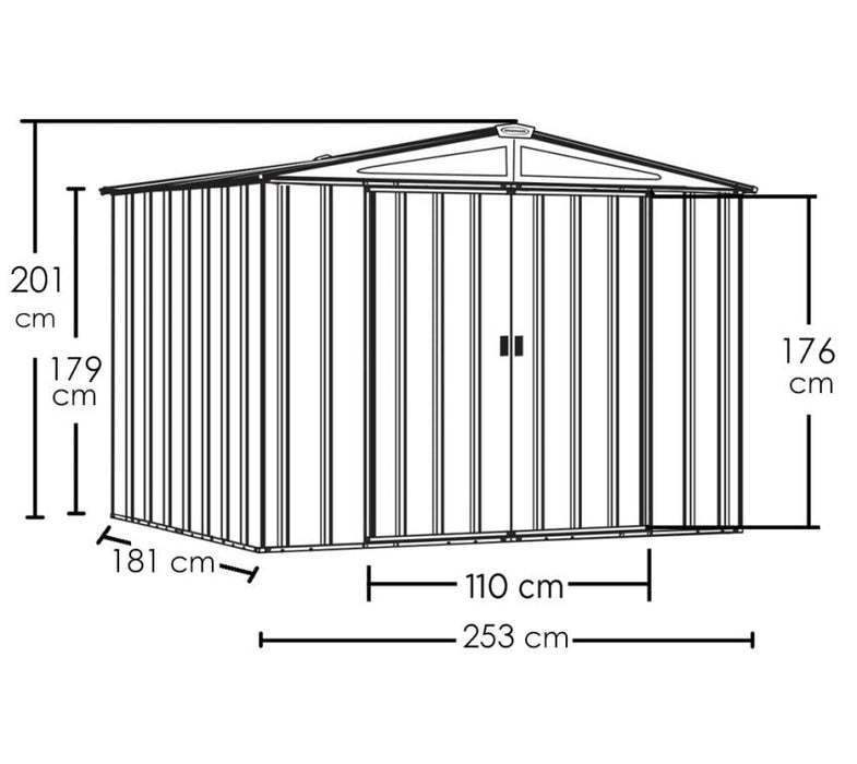 Metall Gerätehaus 8x6 schwarz 254x181x201 cm - werkzeugprofi24.at