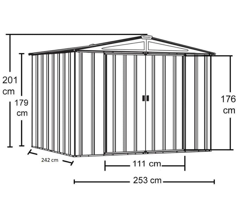 Metall Gerätehaus 8x8 schwarz 253x242x201 cm - werkzeugprofi24.at