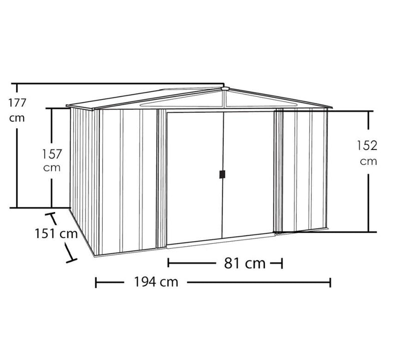 Metall Gerätehaus Woodlake 6x5 holzoptik 194x151x177 cm - werkzeugprofi24.at