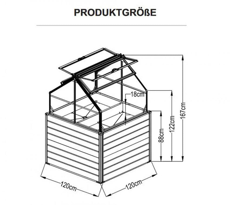 Metall Hochbeet mit Gewächshaus Store & Grow | Grau | 120x120x169 cm - werkzeugprofi24.at