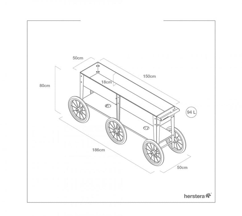 Metall Hochbeet Wheels | Rost | 186x50x80 cm - werkzeugprofi24.at