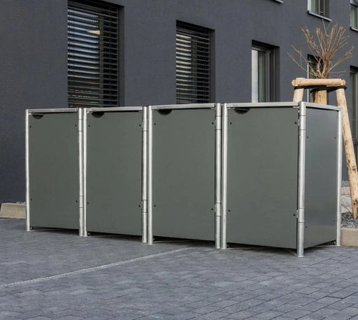 Metall Mülltonnenbox für 4 Mülltonnen 140 Liter grau 63x241x115 cm - werkzeugprofi24.at