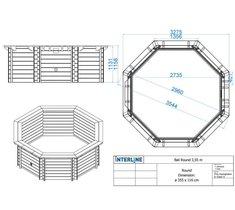 Schwimmbad Holzpool Bali Ø355x116 cm Basic Set - werkzeugprofi24.at