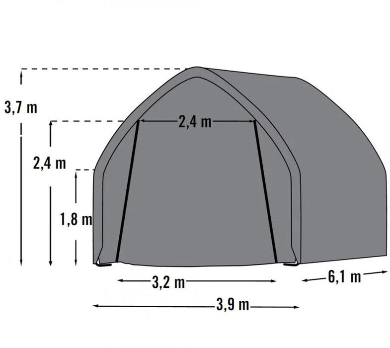 Stahl Folien Zeltgarage Gerätehaus 23,8m² grün 610x390x370 cm - werkzeugprofi24.at