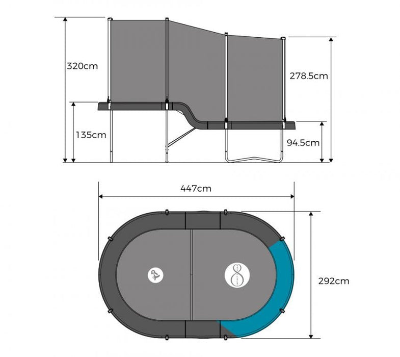 Stahl Trampolin Infinity inkl. Sicherheitsnetz schwarz 447x292x320 cm Basic - werkzeugprofi24.at