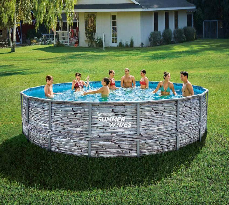 Stahlrahmen Aufstellpool Elite Frame Steinoptik grau rund Ø 549x132 cm - werkzeugprofi24.at