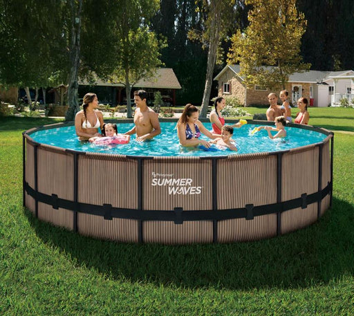 Stahlrahmen Aufstellpool Elite Frame Teakoptik braun rund Ø 488x122 cm - werkzeugprofi24.at