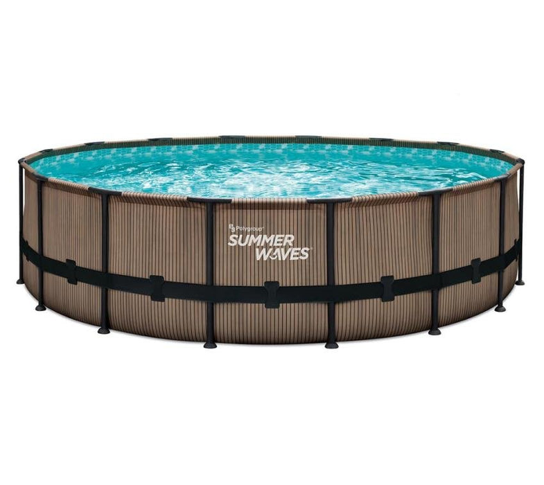 Stahlrahmen Aufstellpool Elite Frame Teakoptik braun rund Ø 549x132 cm - werkzeugprofi24.at